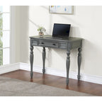Scrivania in legno massello colore Plantation Grey / Bianco antico con cassetto a estrazione totale e gambe tornite, per 1 persona