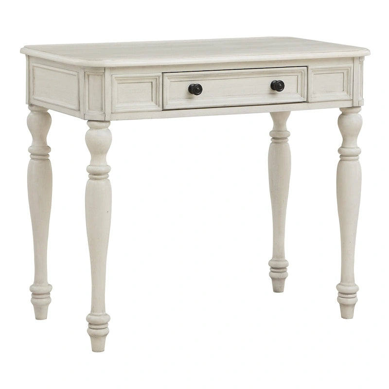 Scrivania in legno massello colore Plantation Grey / Bianco antico con cassetto a estrazione totale e gambe tornite, per 1 persona
