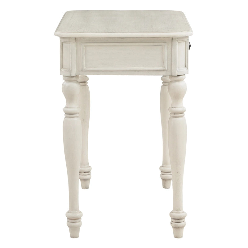 Scrivania in legno massello colore Plantation Grey / Bianco antico con cassetto a estrazione totale e gambe tornite, per 1 persona
