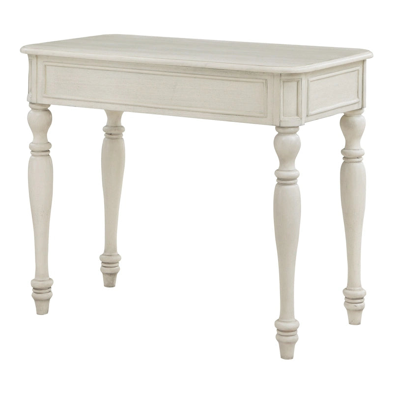 Scrivania in legno massello colore Plantation Grey / Bianco antico con cassetto a estrazione totale e gambe tornite, per 1 persona