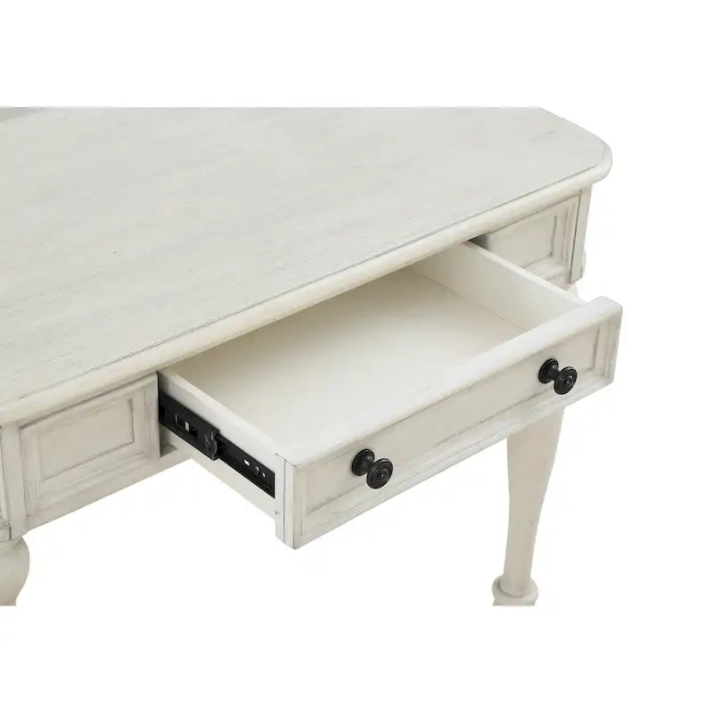 Scrivania in legno massello colore Plantation Grey / Bianco antico con cassetto a estrazione totale e gambe tornite, per 1 persona