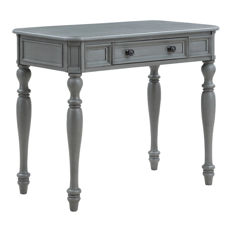 Scrivania in legno massello colore Plantation Grey / Bianco antico con cassetto a estrazione totale e gambe tornite, per 1 persona