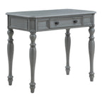 Scrivania in legno massello colore Plantation Grey / Bianco antico con cassetto a estrazione totale e gambe tornite, per 1 persona