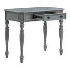 Scrivania in legno massello colore Plantation Grey / Bianco antico con cassetto a estrazione totale e gambe tornite, per 1 persona