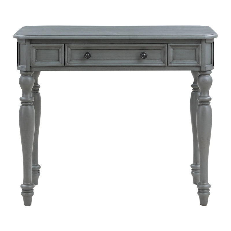 Scrivania in legno massello colore Plantation Grey / Bianco antico con cassetto a estrazione totale e gambe tornite, per 1 persona