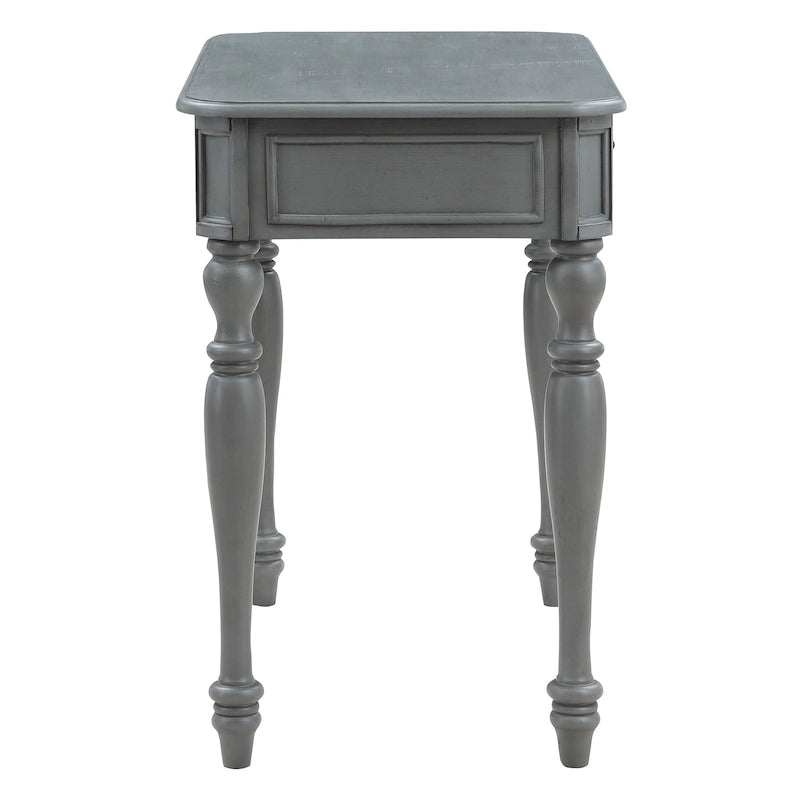 Scrivania in legno massello colore Plantation Grey / Bianco antico con cassetto a estrazione totale e gambe tornite, per 1 persona