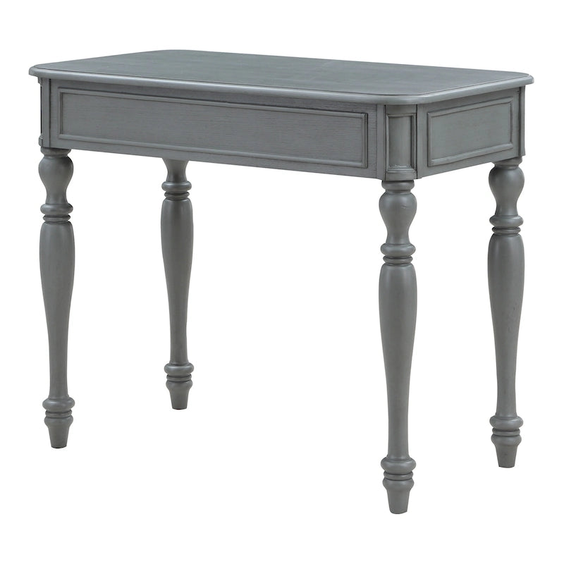 Scrivania in legno massello colore Plantation Grey / Bianco antico con cassetto a estrazione totale e gambe tornite, per 1 persona