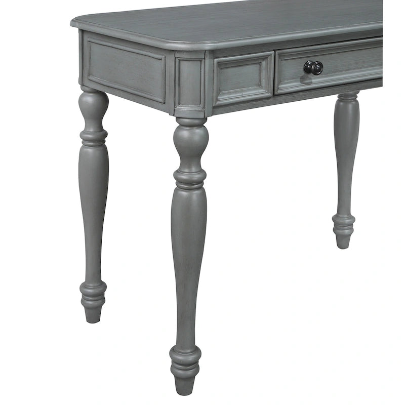 Scrivania in legno massello colore Plantation Grey / Bianco antico con cassetto a estrazione totale e gambe tornite, per 1 persona