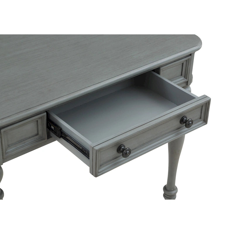 Scrivania in legno massello colore Plantation Grey / Bianco antico con cassetto a estrazione totale e gambe tornite, per 1 persona