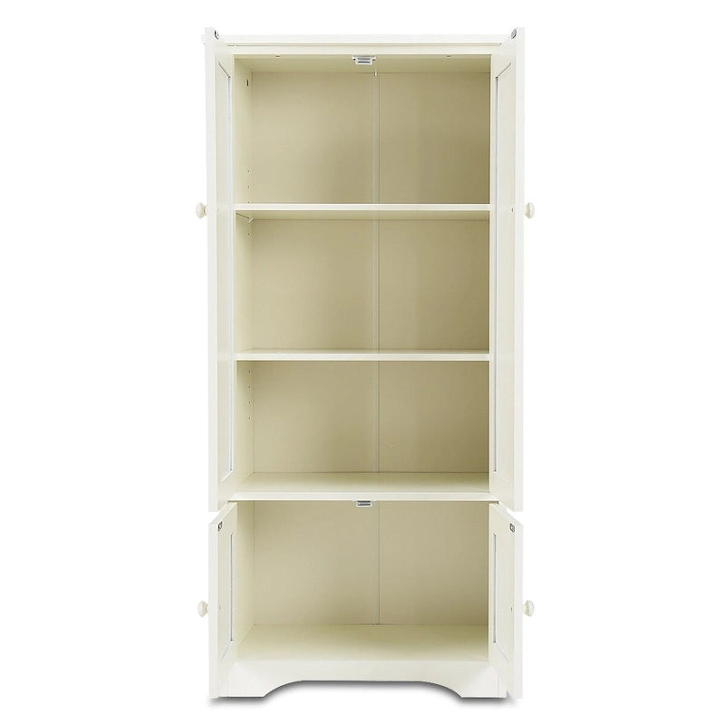 Mobile Contenitore a 4 Ripiani con 2 Ante e Scaffali Regolabili in MDF, Bianco Sporco/Nero, per 1 Persona