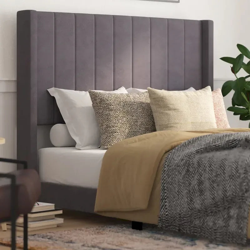 Letto a piattaforma imbottito in velluto con testiera a tutta altezza, per 1-2 persone