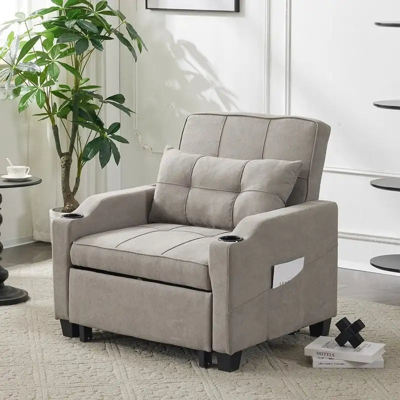 Divano Letto Convertibile 3 in 1 in Lino Grigio Verde / Grigio Blu / Grigio / Grigio / Nero per 1 Persona