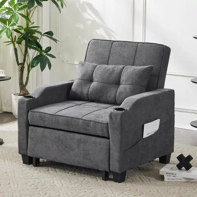 Divano Letto Convertibile 3 in 1 in Lino Grigio Verde / Grigio Blu / Grigio / Grigio / Nero per 1 Persona