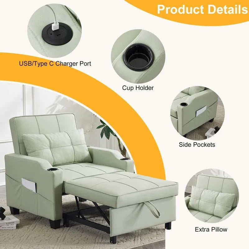Divano Letto Convertibile 3 in 1 in Lino Grigio Verde / Grigio Blu / Grigio / Grigio / Nero per 1 Persona