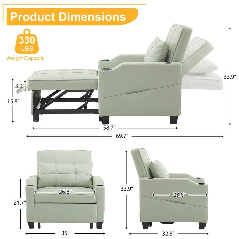 Divano Letto Convertibile 3 in 1 in Lino Grigio Verde / Grigio Blu / Grigio / Grigio / Nero per 1 Persona