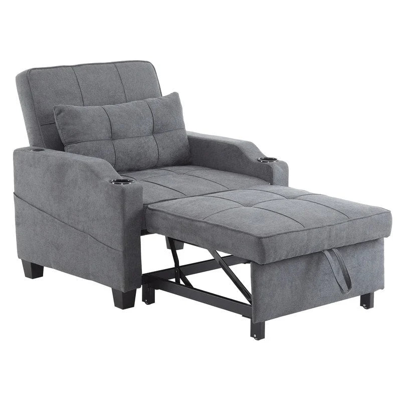 Divano Letto Convertibile 3 in 1 in Lino Grigio Verde / Grigio Blu / Grigio / Grigio / Nero per 1 Persona
