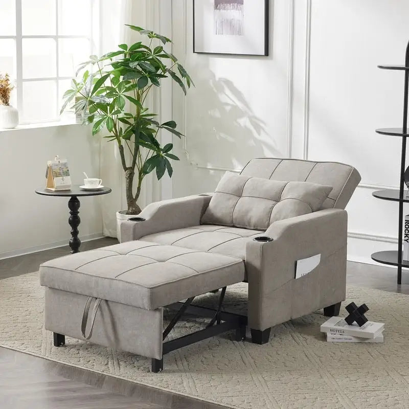 Divano Letto Convertibile 3 in 1 in Lino Grigio Verde / Grigio Blu / Grigio / Grigio / Nero per 1 Persona