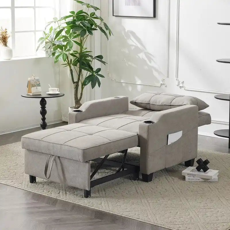 Divano Letto Convertibile 3 in 1 in Lino Grigio Verde / Grigio Blu / Grigio / Grigio / Nero per 1 Persona