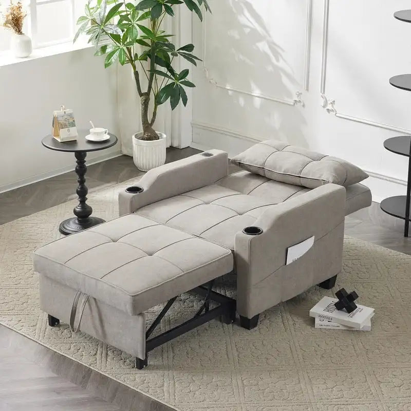 Divano Letto Convertibile 3 in 1 in Lino Grigio Verde / Grigio Blu / Grigio / Grigio / Nero per 1 Persona
