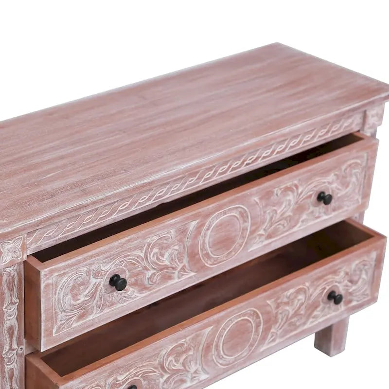 Credenza in Legno Massello di Mogano Marrone a 2 Cassetti per 1 Persona
