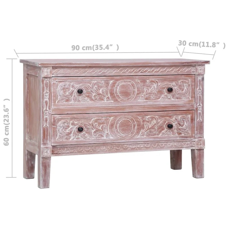 Credenza in Legno Massello di Mogano Marrone a 2 Cassetti per 1 Persona