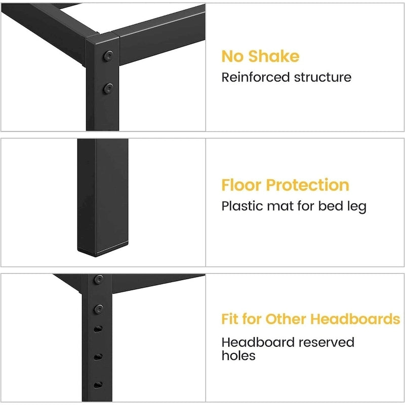 Struttura Letto Minimalista in Metallo Nero con 30 cm di Spazio Contenitore Sottostante, Nessuna Rete a Molle Necessaria per 1-2 Persone