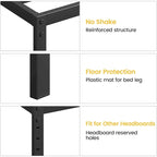 Struttura Letto Minimalista in Metallo Nero con 30 cm di Spazio Contenitore Sottostante, Nessuna Rete a Molle Necessaria per 1-2 Persone