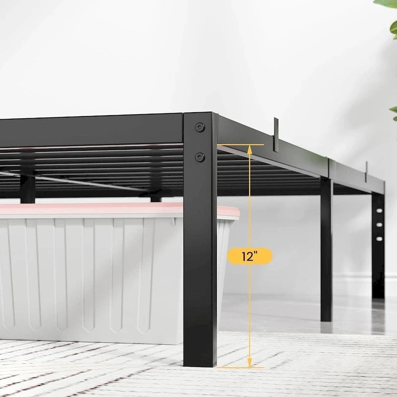 Struttura Letto Minimalista in Metallo Nero con 30 cm di Spazio Contenitore Sottostante, Nessuna Rete a Molle Necessaria per 1-2 Persone