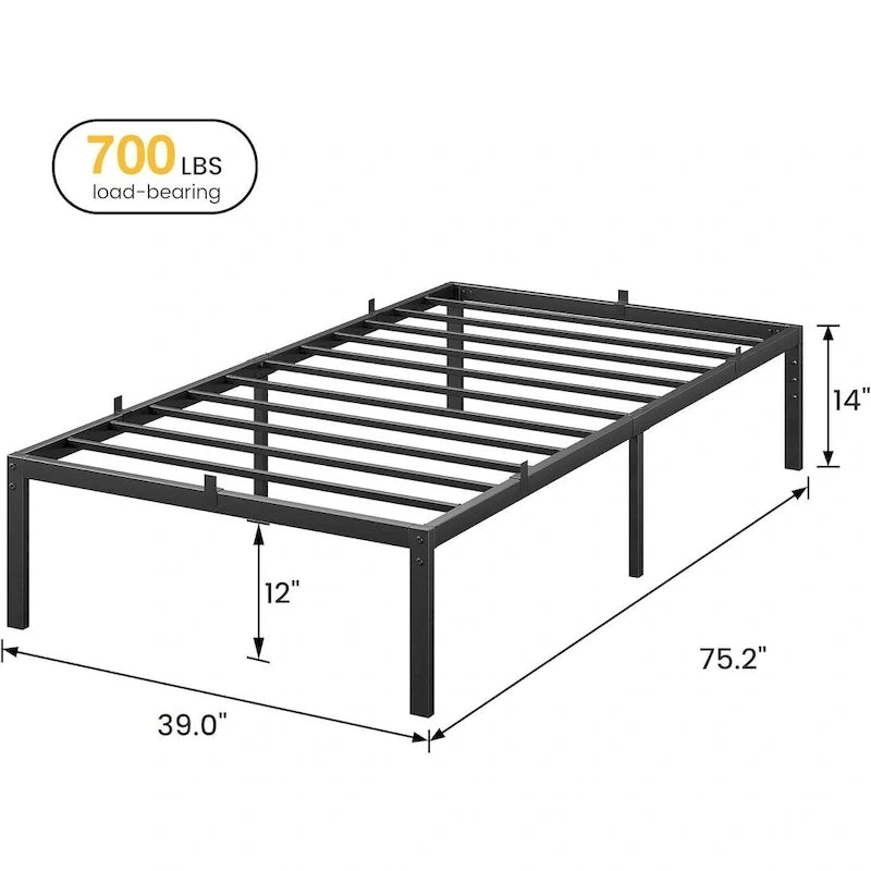 Struttura Letto Minimalista in Metallo Nero con 30 cm di Spazio Contenitore Sottostante, Nessuna Rete a Molle Necessaria per 1-2 Persone
