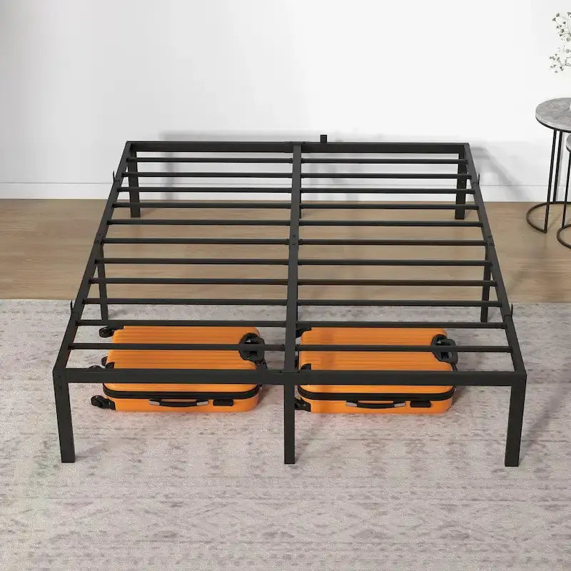 Struttura Letto Minimalista in Metallo Nero con 30 cm di Spazio Contenitore Sottostante, Nessuna Rete a Molle Necessaria per 1-2 Persone