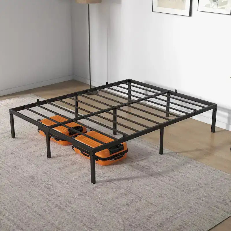 Struttura Letto Minimalista in Metallo Nero con 30 cm di Spazio Contenitore Sottostante, Nessuna Rete a Molle Necessaria per 1-2 Persone