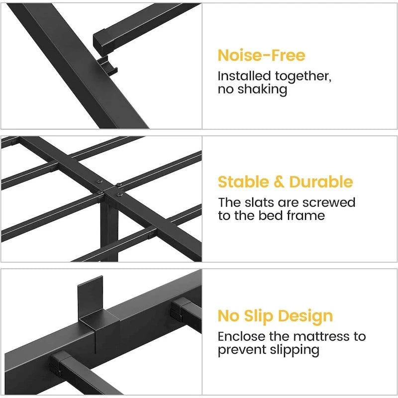 Struttura Letto Minimalista in Metallo Nero con 30 cm di Spazio Contenitore Sottostante, Nessuna Rete a Molle Necessaria per 1-2 Persone