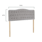 Testata letto matrimoniale "King Size" in lino grigio/beige con bottoni trapuntati, altezza regolabile e gambe in legno di hevea, per 1-2 persone