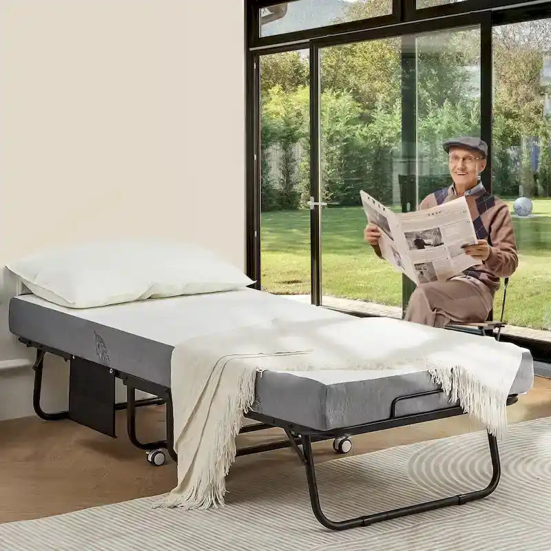 Letto pieghevole portatile con struttura in acciaio per una persona, misure Twin/Twin XL, con materasso in memory foam da 12,7 cm