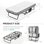 Letto pieghevole portatile con struttura in acciaio per una persona, misure Twin/Twin XL, con materasso in memory foam da 12,7 cm
