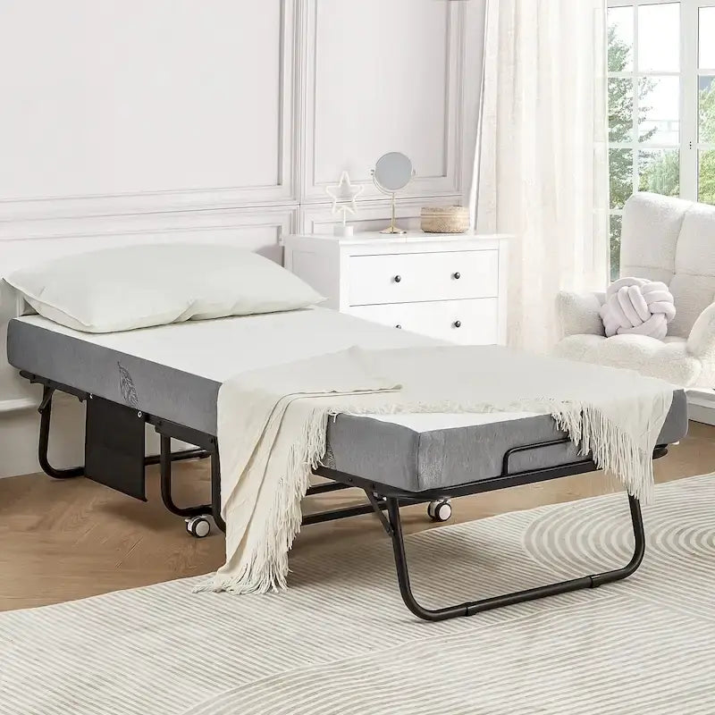 Letto pieghevole portatile con struttura in acciaio per una persona, misure Twin/Twin XL, con materasso in memory foam da 12,7 cm