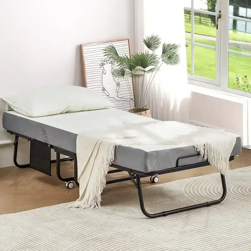 Letto pieghevole portatile con struttura in acciaio per una persona, misure Twin/Twin XL, con materasso in memory foam da 12,7 cm