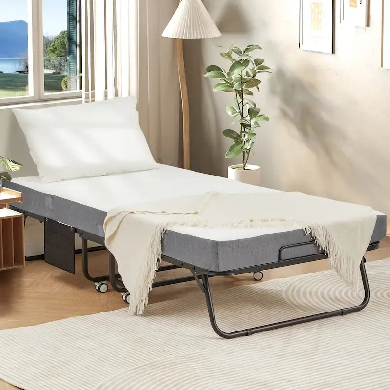 Letto pieghevole portatile con struttura in acciaio per una persona, misure Twin/Twin XL, con materasso in memory foam da 12,7 cm