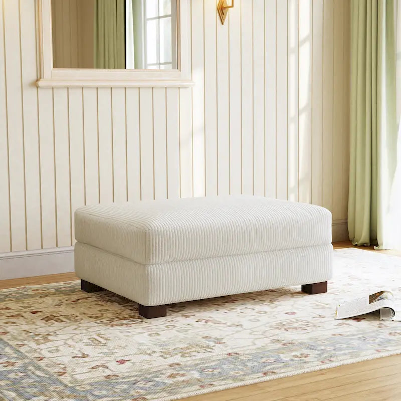 Poggiapiedi oversize in velluto a coste arancione/verde/beige/grigio chiaro/grigio/grigio sale marino/verde bosco con molle e gambe in legno per 1-2 persone