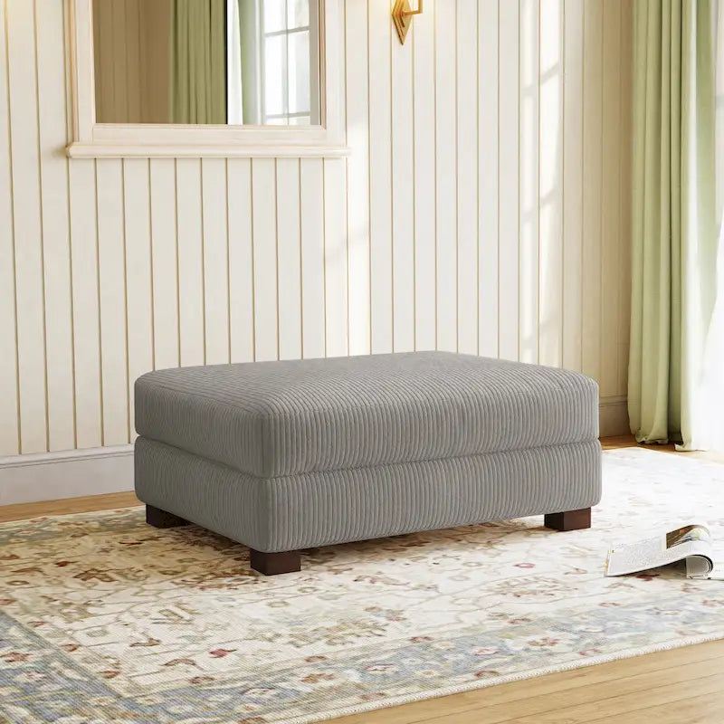 Poggiapiedi oversize in velluto a coste arancione/verde/beige/grigio chiaro/grigio/grigio sale marino/verde bosco con molle e gambe in legno per 1-2 persone