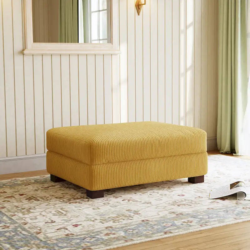 Poggiapiedi oversize in velluto a coste arancione/verde/beige/grigio chiaro/grigio/grigio sale marino/verde bosco con molle e gambe in legno per 1-2 persone