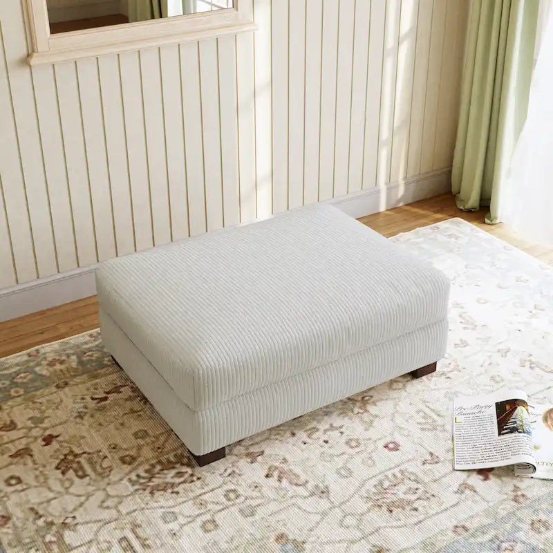Poggiapiedi oversize in velluto a coste arancione/verde/beige/grigio chiaro/grigio/grigio sale marino/verde bosco con molle e gambe in legno per 1-2 persone
