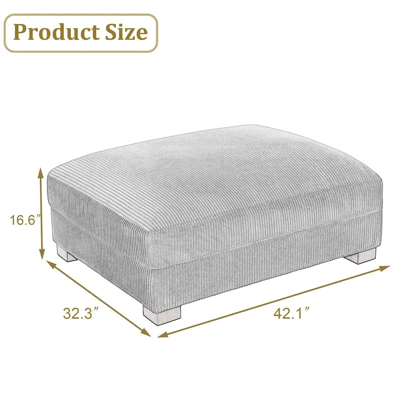 Poggiapiedi oversize in velluto a coste arancione/verde/beige/grigio chiaro/grigio/grigio sale marino/verde bosco con molle e gambe in legno per 1-2 persone