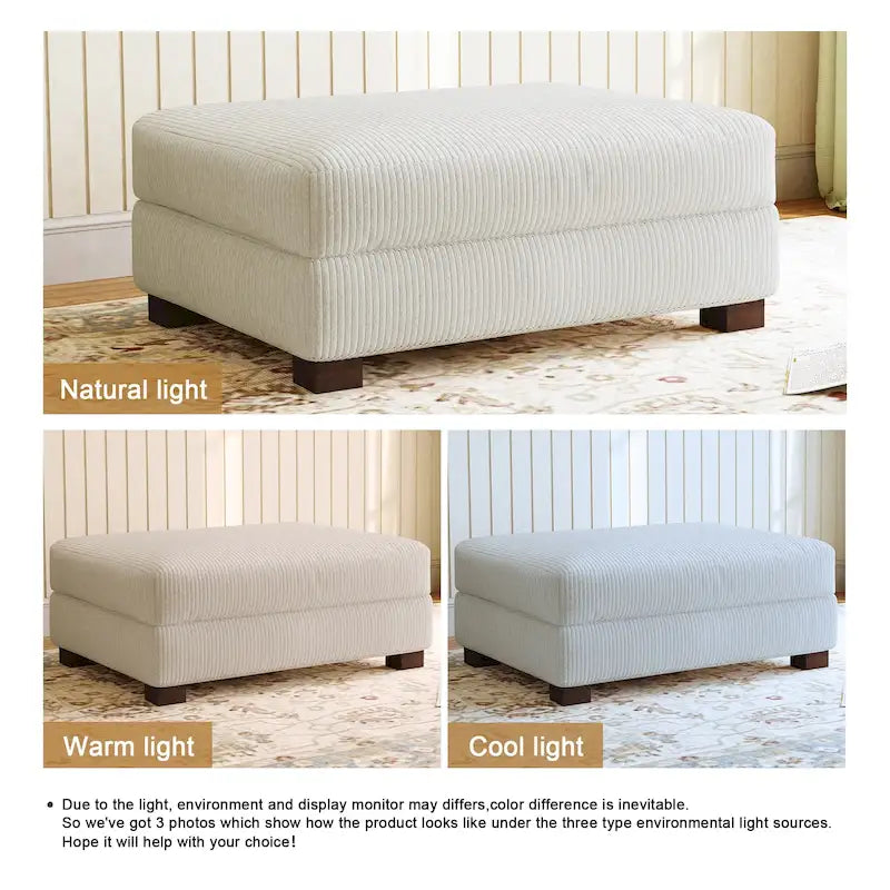 Poggiapiedi oversize in velluto a coste arancione/verde/beige/grigio chiaro/grigio/grigio sale marino/verde bosco con molle e gambe in legno per 1-2 persone