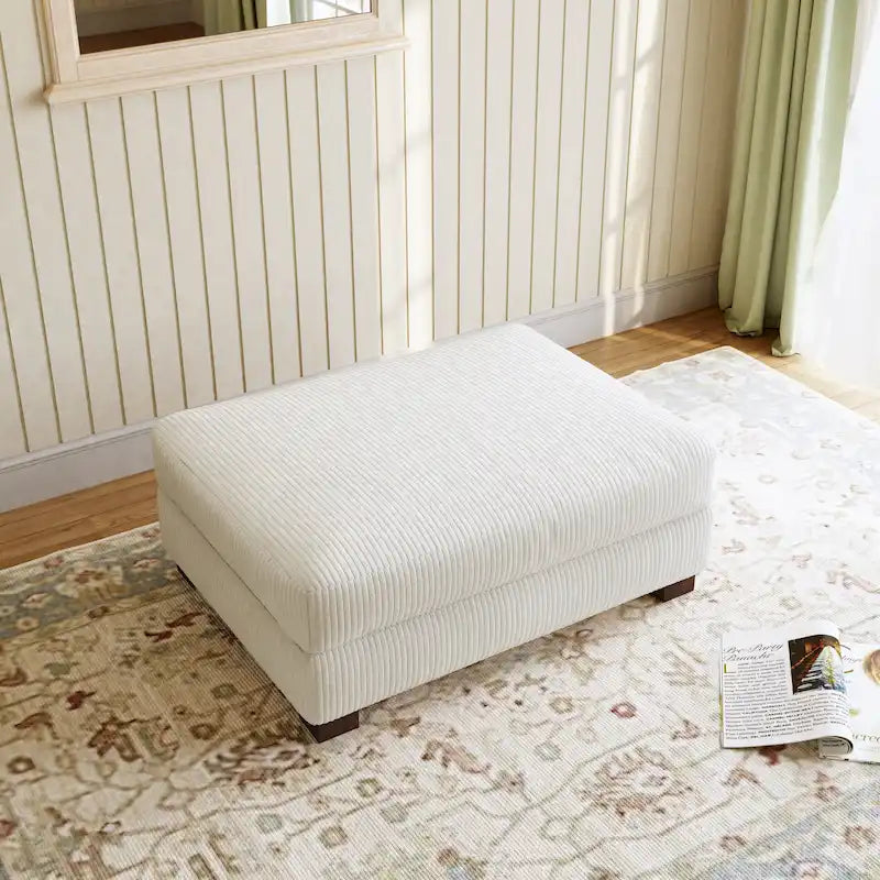 Poggiapiedi oversize in velluto a coste arancione/verde/beige/grigio chiaro/grigio/grigio sale marino/verde bosco con molle e gambe in legno per 1-2 persone