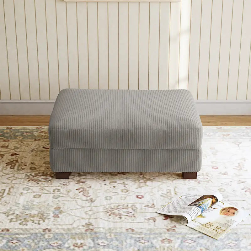 Poggiapiedi oversize in velluto a coste arancione/verde/beige/grigio chiaro/grigio/grigio sale marino/verde bosco con molle e gambe in legno per 1-2 persone