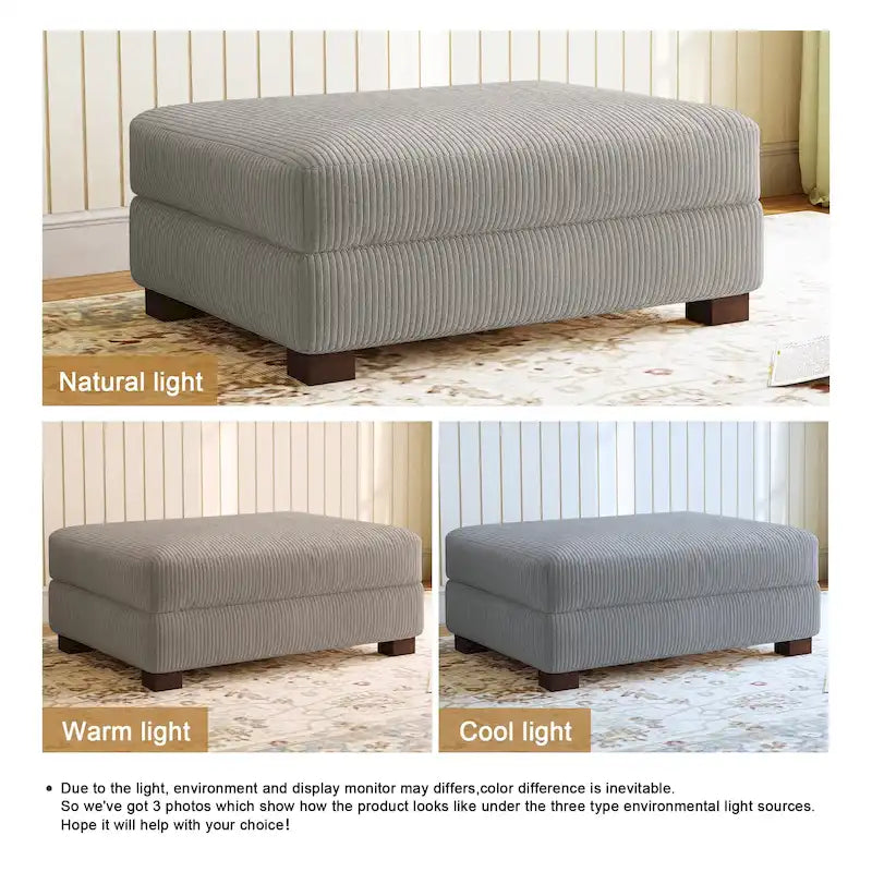 Poggiapiedi oversize in velluto a coste arancione/verde/beige/grigio chiaro/grigio/grigio sale marino/verde bosco con molle e gambe in legno per 1-2 persone