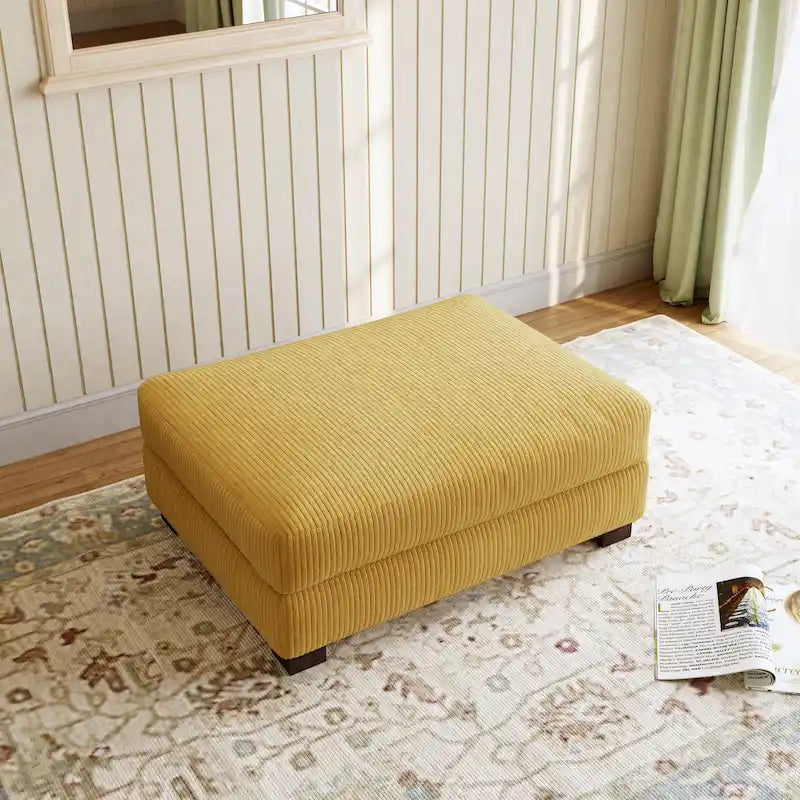 Poggiapiedi oversize in velluto a coste arancione/verde/beige/grigio chiaro/grigio/grigio sale marino/verde bosco con molle e gambe in legno per 1-2 persone