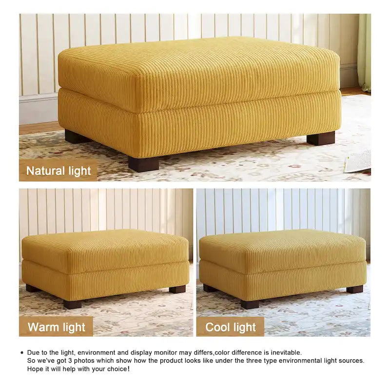 Poggiapiedi oversize in velluto a coste arancione/verde/beige/grigio chiaro/grigio/grigio sale marino/verde bosco con molle e gambe in legno per 1-2 persone