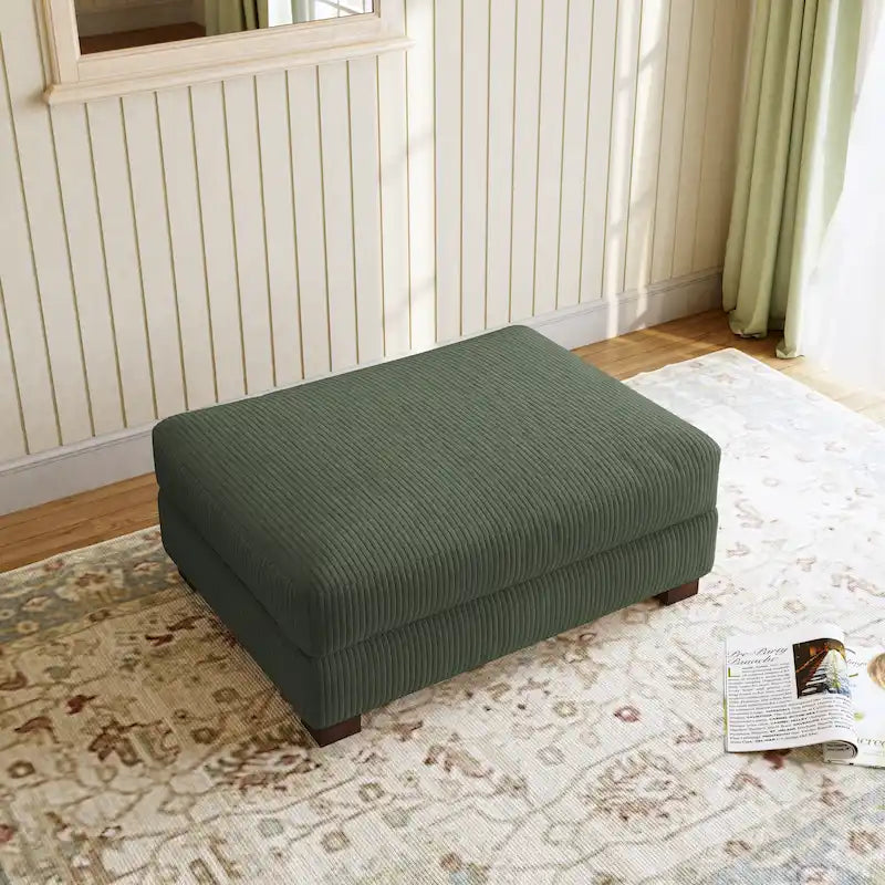 Poggiapiedi oversize in velluto a coste arancione/verde/beige/grigio chiaro/grigio/grigio sale marino/verde bosco con molle e gambe in legno per 1-2 persone